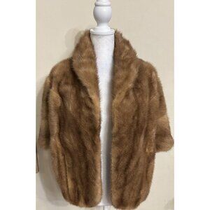 Vintage 50s 60s Mink Fur Wrap Shrug Shawl Stole Cape Brown Mobwife Coat Luxury